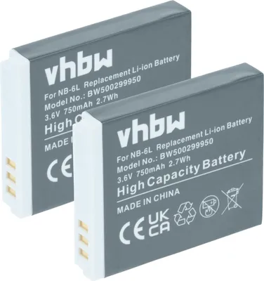 Produktbild von vhbw 2x Akku kompatibel mit Canon Digital Ixus 310HS, 85is, 95is, 25is, 210, 300HS, 105is, 200is Kamera (750 mAh, 3,6 V, Li-Ion)