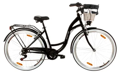 Obrázok produktu pre Goetze Mood 28" mestský bicykel, nízky rám 18", 7 rýchlostí Shimano Tourney, V-Brake, LED osvetlenie, pohodlné sedlo, ratanový košík