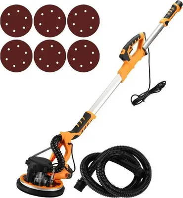 Image de Ponceuse à sec - Ponceuse murale - Plateau de 23 cm, 1390 W, vitesse réglable, pliable, éclairage LED, aspiration automatique de la poussière - Jaune