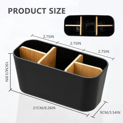 Obrázek produktu pro Bambusový držák na zubní kartáčky se 4 přihrádkami na kartáčky + 1 přihrádkou na zubní pastu, multifunkční elektrický organizér do koupelny, vhodný i do kanceláře