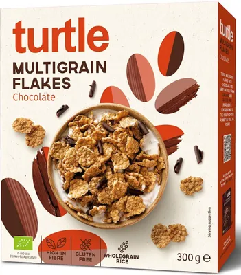 Obrázok produktu pre CEREÁLNE VLOČKY S ČOKOLÁDOVÝMI ČIPSKAMI, BEZLEPKOVÉ,300 g - KORYTNAČKA