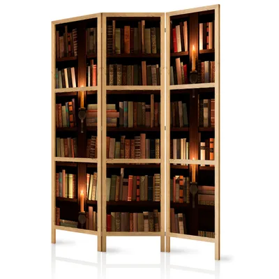 Produktbild von Paravent 135x171 cm 3-teilig einseitig eleganter Sichtschutz Raumteiler Trennwand Raumtrenner Holz Design Motiv Deko Home Office Bücherregal Botanik Natur f-B-0142-bh-b