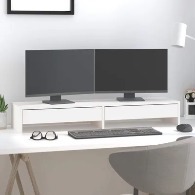 Produktbild von "2026 Promotion" Monitorständer Weiß 100x27x15 cm Massivholz Kiefer - Monitorständer CC27767