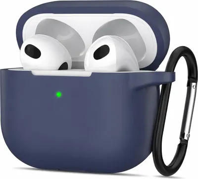 Immagine prodotto di Custodia protettiva in silicone per AirPods 4 con moschettone, custodia morbida al tatto, custodia resistente agli urti, antiscivolo, protezione a 360°, blu notte