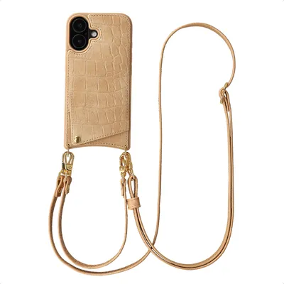 Productafbeelding van Selencia Nova Croco Telefoonhoes met Koord en Pashouder voor de Apple iPhone 17 - Toasted Almond