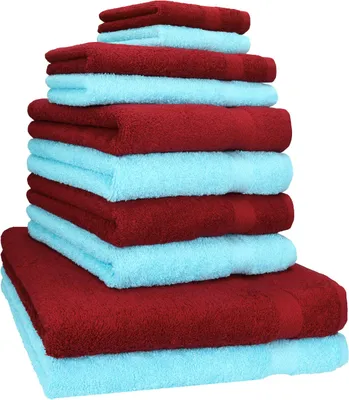Produktbild von Betz 10-tlg. Handtuch-Set PREMIUM CLASSIC 2 Duschtücher 4 Handtücher 2 Gästetücher 2 Seiftücher Farbe: dunkelrot & türkis