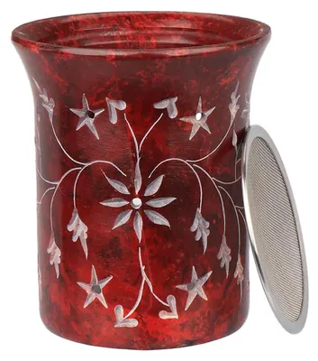 Produktbild von Räucherstövchen rot 9x7,6cm aus Speckstein mit Räuchersieb und Gravur