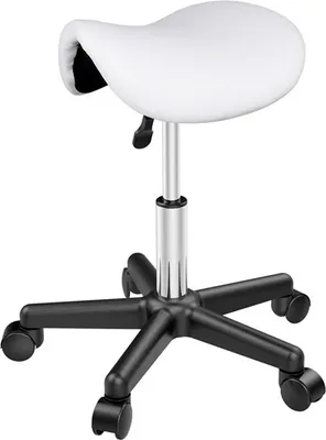 Produktbild von Yaheetech Sattelhocker Rollhocker Arbeitshocker Drehhocker Praxishocker Bürohocker Hocker mit höhenverstellbaren 5 Rollen Weiß