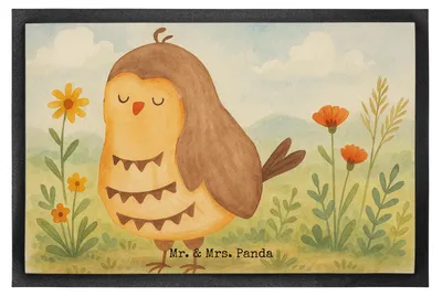 Produktbild von Mr. & Mrs. Panda Fußabtreter Eule Zufrieden Design 50 x 75 cm - Weiß - Geschenk, Schmutzmatte, Fussmatte, Spruch schön, Bodenvorleger, Owl, Hochzeitstag, Waldtier, Müde