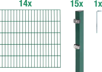 Produktbild von Alberts Doppelstabmatten Zaun, Höhe 120 cm, Länge 28 m, Zaun-Komplettset zum Einbetonieren, grün, Pfosten 60x40 mm