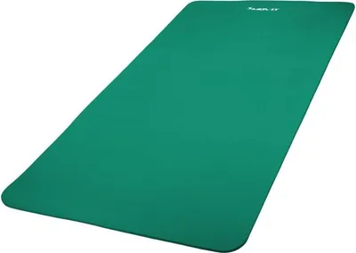 A dark green yoga mat is shown from a diagonal, slightly elevated angle.