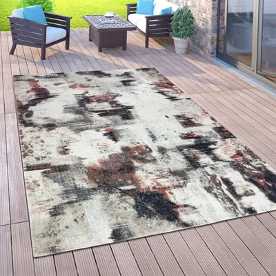 Produktbild von Outdoor Teppich Balkon Terrasse Vintage Küchenteppich Orient Muster Rauten Ethno Grösse 200 cm Rund