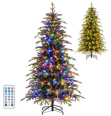 Zdjęcie produktu dla Sztuczne drzewko bożonarodzeniowe COSTWAY o wysokości 180 cm, wyposażone w 300 wielokolorowych diod LED, z 834 gałęziami, składaną metalową podstawą i pilotem. Idealne jako choinka