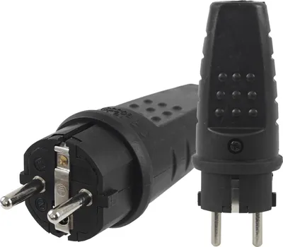 Produktbild von Gummistecker Schuko 16A 230V Gummi Stecker IP44 Schwarz Schutzkontakt