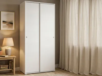 Image de Alaysia - Armoire 2 Portes, 90x195h cm Blanc, 4 Étagères Fabriqué en Italie