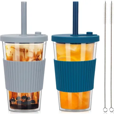 Image de gobelet Bubble Tea de 500 ml avec couvercle et paille, pack de 2