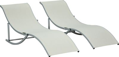 Outsunny Sada 2 lehátek Zahradní lehátka Látkové lehátko Relaxační lehátko Ergonomické hliníkové texteline Béžová 165 x 61 x 63 cm