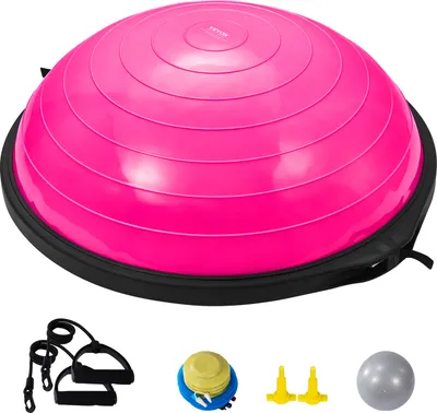 Produktbild von VEVOR Halb-Gymnastikball-Trainer, 66 cm Balance-Ball-Trainer, 680 kg Tragkraft Stabilitätsball, Yoga-Ball mit Widerstandsbändern & Fußpumpe, Yogaball Kraft-Fitnessball im Heim-Fitnessstudio, Rosa