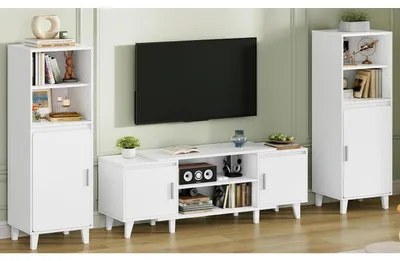 Zdjęcie produktu dla Komplet mebli do salonu, 3-częściowy, biały, przeznaczony pod telewizor