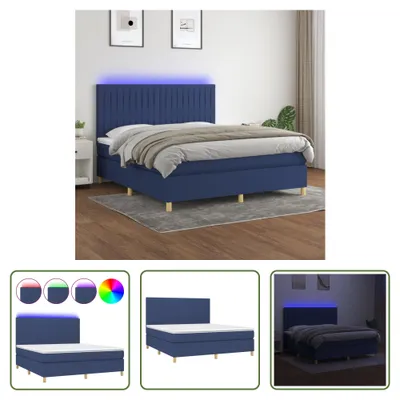 Produktbild von The Living Store Boxspringbett mit Matratze & LED Blau 160x200 cm Stoff