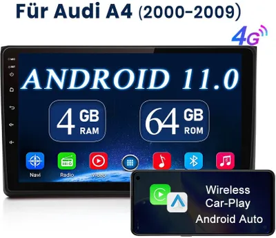 Produktbild von 9 Zoll Android 11 Autoradio GPS Navi Für AUDI A4 2000-2009 Wireless Carplay 64GB BT FM RDS