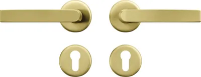 Image de Kit de quincaillerie pour portes intérieures AXA - Fermeture à cliquet - Poignée de porte dorée - Avec trou pour cylindre - Poignée de porte avec rosace ronde