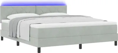 Produktbild von LED Boxspringbett mit Matratze Hellgrau 180 x 200 cm Samt