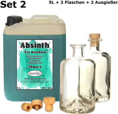 Produktbild von Absinth Arctic Blue 5L Eisbonbon inkl 2 Flaschen 2 Ausgießer 55%Vol Mit maximal erlaubten Thujon 35mg/L
