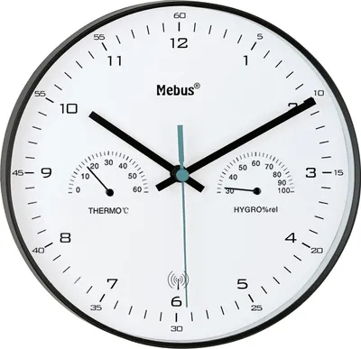 Produktbild von Mebus Funk-Wanduhr mit Thermometer/ Hygrometer, schwarz