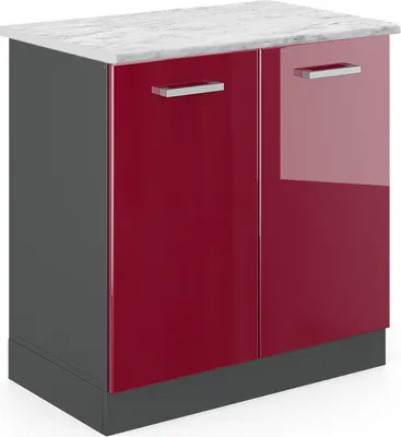 Image de Meuble bas sous-évier Vicco R-Line Rouge brillant 80cm PT Marbre, Model 46825