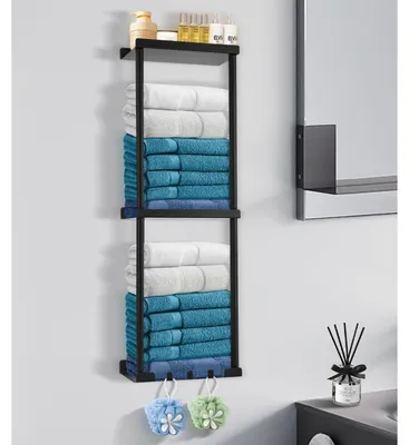 Immagine prodotto di Portasciugamani da bagno - Portasciugamani con 3 ganci - Senza trapano - Nero - Per bagno e cucina