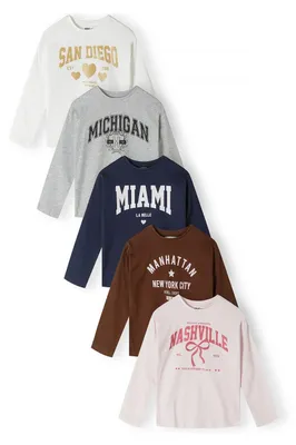 Produktbild von Minoti 5er-Pack Langarmshirts mit Glitzerprint Bunt Gr. 158 für Mädchen