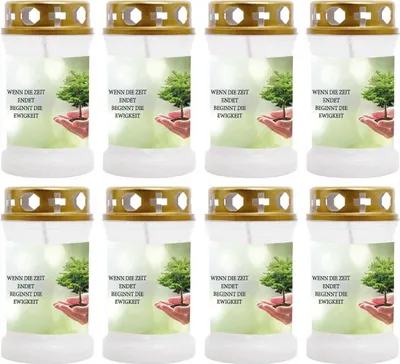 Produktbild von Grabkerze Weiß 8er Pack, Brenndauer: 40 Stunden ( je Kerze ), Motiv: Baum