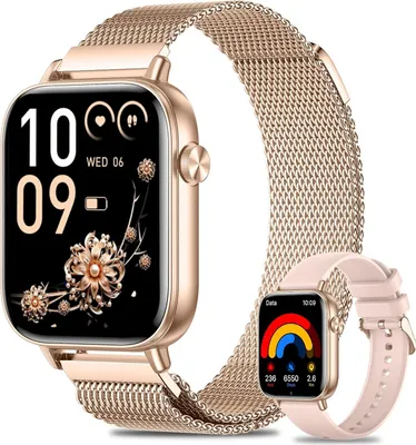 Produktbild von Damen Smartwatch mit Telefonfunktion Herzfrequenzmesser, Schlafmonitor, SpO2-Schrittzähler, 100+ Sportmodi, IP68 wasserdichte