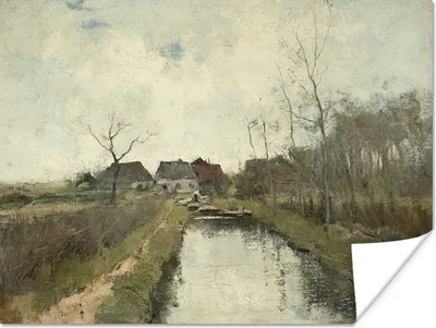 Produktbild von MuchoWow® Poster Häuschen an einem Graben - Gemälde von Anton Mauve 160x120 cm - Foto Plakat