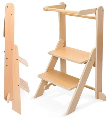 Obrázok produktu pre Učiaca veža 1-5 rokov, Montessori kuchynský pomocník, skladacia, prírodné drevo, 50 kg