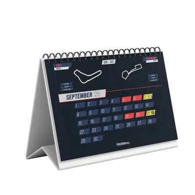 Produktbild von Stolný kalendár Formule 1 2025 A5, kalendár pretekov F1 2025, kalendár termínov GP F1, darček Formule 1, darček F1, kalendár motoristického športu 2025