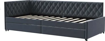 Obrázek produktu pro Rozkládací pohovka – rozkládací pohovka 90 × 200 cm – sametový potah – dřevěná konstrukce s lamelovým roštem – úložný prostor v úložném prostoru – šedá