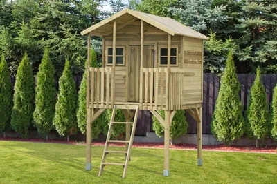 Produktbild von Stelzenhaus Big House für Kinder kesseldruckimprägniert mit Balkon und Dachpappe 180x150x280 cm