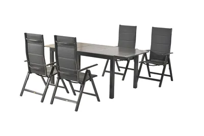 Obrázek produktu pro Merxx Zahradní nábytek Taviano, 4 skládací židle, rozkládací stůl 150 (200) x 90 cm, deska stolu hliník - hliník/textil