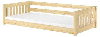 Produktbild von Niedriges Kinderbett Bodenbett 90x200 Kiefer massiv Zubehör wählbar V-60.28-09Rollrost und Matratze inkl.