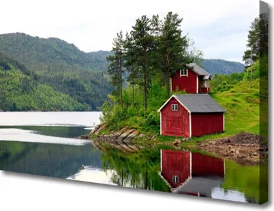 Produktbild von Tulup Leinwand-Bilder 100x50 Wandbild Canvas Kunstdruck Gebirge Haus See Landschaft