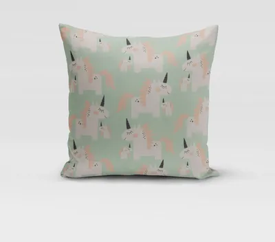 Produktbild von SCHÖNER LEBEN. Kissenhülle Einhörner mint weiß rosa div. Größen Größe 70x70cm (HxB) 70x70cm (HxB) Größe