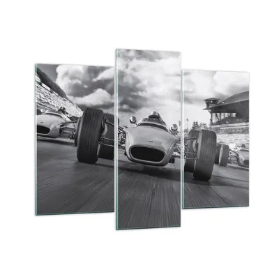 Produktbild von Bilder auf glas - 3 Teile - Formel 1 Schwarz und Weiß - 130x100cm - Glasbilder - Wandbilder - Bilder - Wanddekoration aus Glas - Glas Bilder - Wandbild auf Glas - GCB130x100-4127