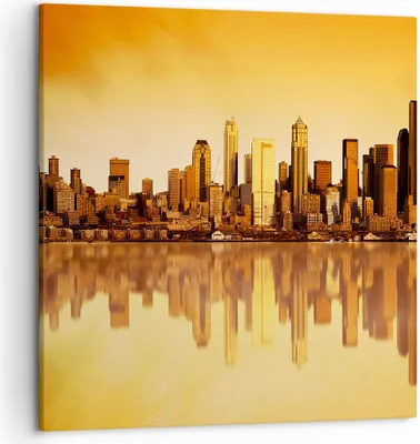 Produktbild von Bild auf Leinwand - Leinwandbild - Stadt Wolkenkratzer Wasser - 50x50cm - Wand Bild - Wanddeko - Leinwanddruck - Bilder - Kunstdruck - Wanddekoration - Leinwand bilder - Wandkunst - AC50x50-0118