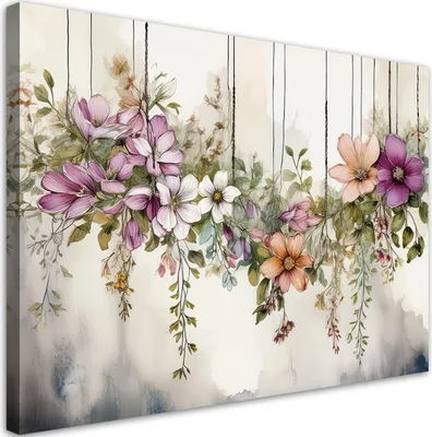 Produktbild von Leinwandbild Blumen Botanische Pflanzen 90x60 Feeby Beige bild für die wand bereit zum aufhängen