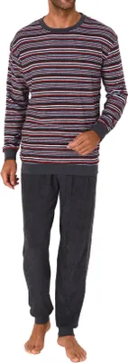 Produktbild von Edler Herren Frottee Pyjama Schlafanzug mit Bündchen - Streifenoptik - 212 101 13 763 ; grau , 50