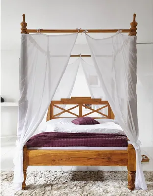 Produktbild von MASSIVMOEBEL24 Himmelbett Sheesham 140x200x224  braun geölt NATURE BROWN #530
