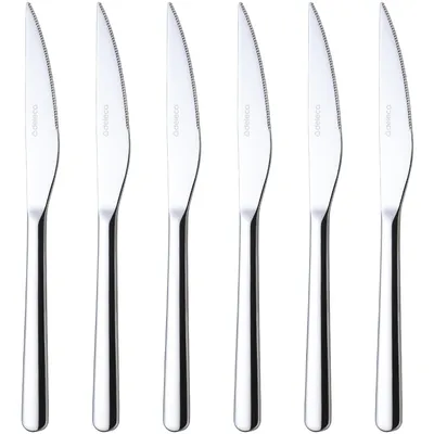 Productafbeelding van Deleca Amor steakmessen 6 stuks, RVS vleesmessen met gekarteld lemmet, 22,5 cm, zilver