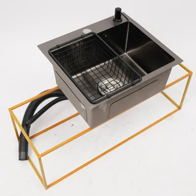 Obrázok produktu pre Nerezový umývač na riad – jedno umývacie miesto – 41 x 30,5 cm – pod umývadlo – čierna farba – leštený povrch – bez batérie
